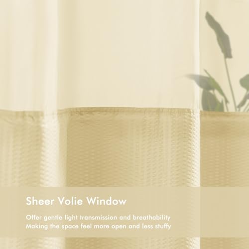 Mrs Awesome No Hook Shower Curtain with Snap-in Liner Less Time On/Off, Embossed Waffle-Look Textured Fabric Shower Curtain for Bathroom, Soft & Lightweight, 71x74, Beige - color: Beige, size: 71"W x 74"L (Pack of 1)