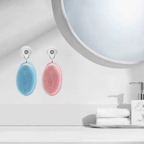 2 Pack Silicone Body Scrubber with Loofah Exfoliating Soft Body Shower Scrubber for Body, 2 in 1 Bath and Shampoo Wash Brush for Skin Exfoliation Men Women (Blue&Pink) - size: Blue&Pink