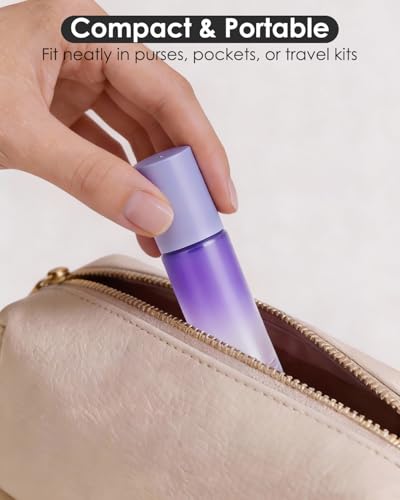 Worldgsb 12 Pack Essential Oil Roller Bottles, 10ml Refillable Glass Roller Bottles with Stainless Steel Roller Balls and Caps for Travel, Perfume and Lip Gloss Purple Gradient - color: Purple-Gradient, style: 12 Pack