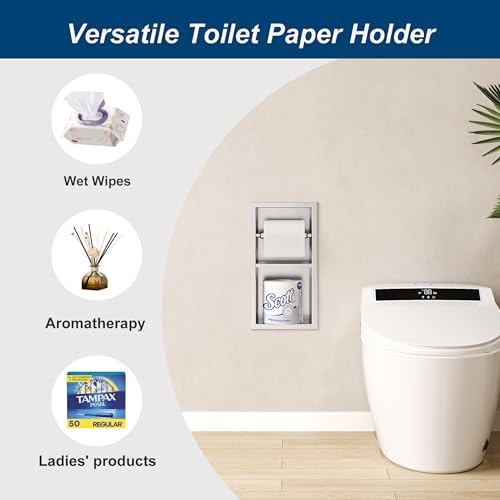 Neodrain Brushed Toilet Paper Holder, Contemporary Hotel Style Pivoting in Wall Tissue Holder, Stainless Steel Recessed Tissue Paper Roll Holder, Dual roll(Brushed Nickel) - color: Brushed, size: 6X12In
