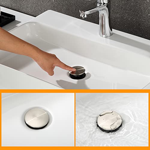 TIORIY Vessel Sink Drain Without Overflow, Plastic Bathroom Pop up Sink Drain Brushed Nickel, Built-in Anti Clogging Sink Stopper, Fit for 1 3/4 Inch Sink Vanity Drain Assembly with Strainer - color: No Overflow Brushed Nickel