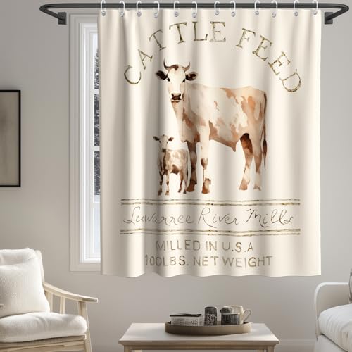 Farmhouse Abstract Animal Cattle Feed Cow Rustic Theme Fabric Shower Curtain Sets Bathroom Decor with Hooks Waterproof Washable 72 x 78 inches Ivory White - size: 72"W x 78"L (Pack of 1)