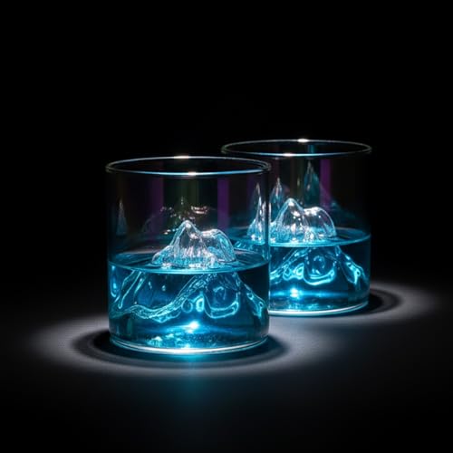 Purelite 2 pcs Glass Mouthwash Cups for Rinsing Bathroom Brushing Cup | Reusable Mouth Wash Cup | Iridescent Tumbler with Mountain Design 6 fl oz
