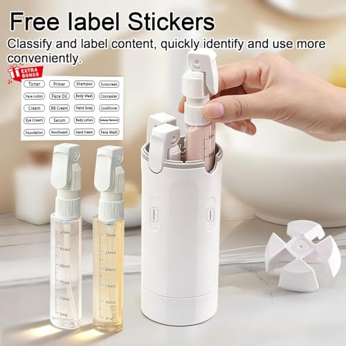 HISKI 4-in-1 Travel Bottles for Toiletries – Portable Shampoo, Conditioner, Lotion, Cream Containers with Labels & Measuring Scale – Leakproof Refillable Travel Bottles (2, White) - color: White