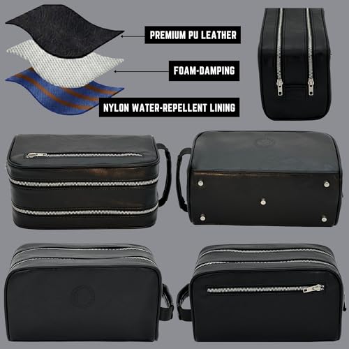 Toiletry Bag For Men Large, Premium PU Leather Travel Kit, Metal Zippers & Bottom Studs, Velvet Dust Bag & Shape-Retention Packaging – Gift Ready For Groomsmen, Anniversary, Birthday Gifts/ BLACK - color: BLACK