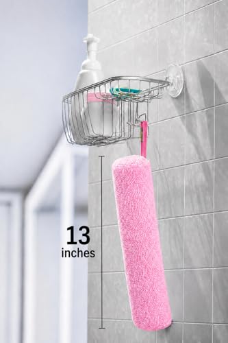 Back Scrubber for Shower - Beautiful Bod Patented 13-Inch Exfoliating Loofah with Built-in Handle, Easily Reaches Entire Back, Full Body Shower Scrubber for Back Washing, Exfoliation & Skin Smoothing - color: Bright Pink