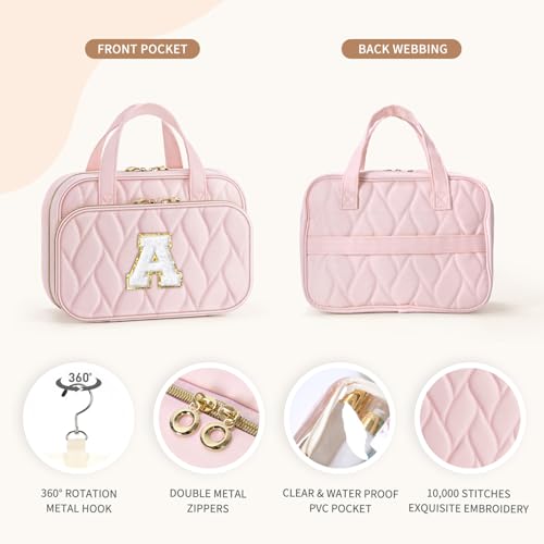 YOOLIFE Personalized Birthday Gifts for Women Teen Girls - Hanging Toiletry Bag Makeup Bag for Women Girls, Initial Toiletry Bag Makeup Bag Pink Letter C - color: Pink, style: C