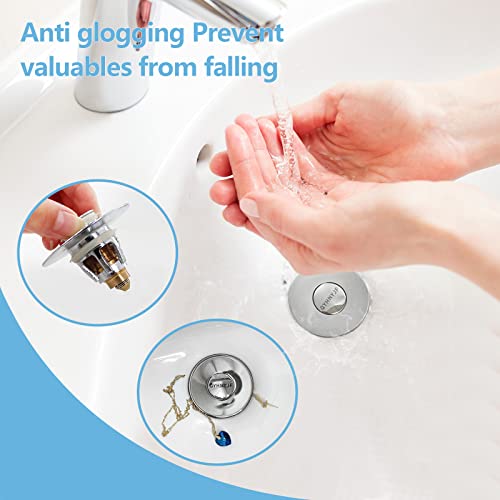 2Pcs Bathroom Sink Stoppers ，Pop Up Drain Stopper for Bathroom Sink，‎2-in-1 Sink Stopper & Strainer,Universal Wash Basin Sink Stopper，for 1.1"~1.5" Bathroom Sink Drain（Silver） - color: Silver*2