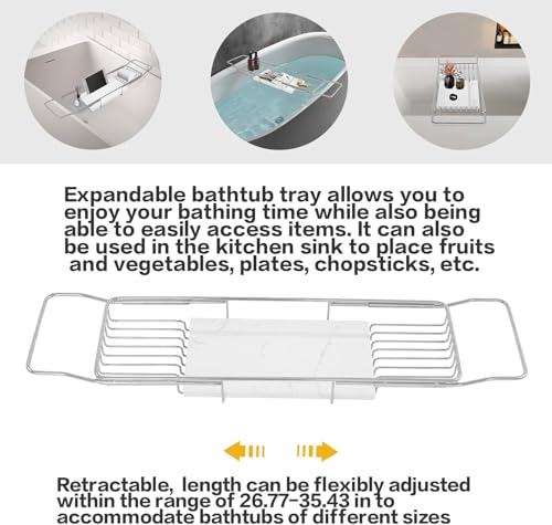 Expandable Bath Tub Tray Caddy Holder for Tablet, Towel, Bath Products, Fit Bathtub or Kitchen Sink, Luxury Bathtub Tray Rack Spa Shower Accessories Relaxing Spa Gifts for Women