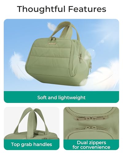 BAGSMART Travel Toiletry Bag, Lightweight Large Wide-open Travel Bag for Women, Puffy Cosmetic Makeup Bag Organizer with Handle for Accessories,Essentials, Toiletries, Green - color: e-Army Green