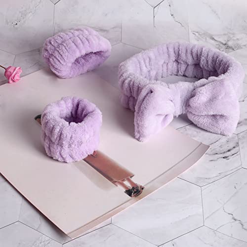 WSYUB Spa headband, Wristbands, Headband for Washing Face, 2pcs Wristlets for Sleeves Dry, Make up Headband,Purple - color: Purple