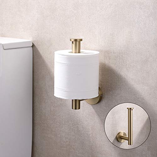 TASTOS Brushed Gold Toilet Paper Holder SUS304 Stainless Steel, Modern Round Tissue Roll Holders Wall Mount, Toilet Paper Roll Dispenser Bathroom 5 inch TP Holder for Kitchen Washroom - color: Brushed Gold