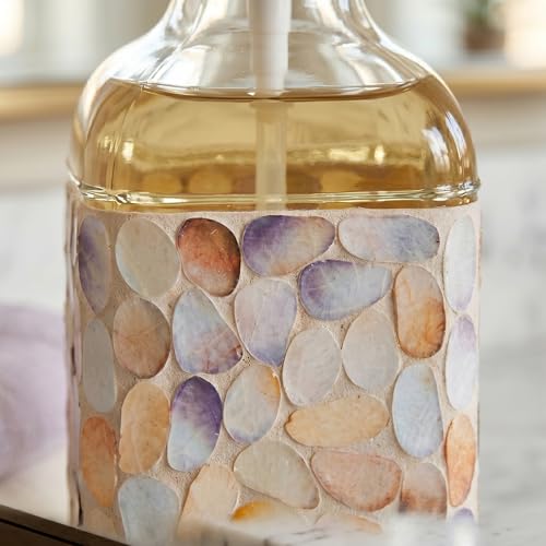 BOPPIE Handcrafted Mosaic Glass Soap Dispenser, Modern Countertop Hand & Dish Soap Dispenser for Bathroom/Kitchen, Refillable Liquid Soap Bottle with Stainless Steel Rust Proof Pump (Colorful Dots) - color: Colorful Dots