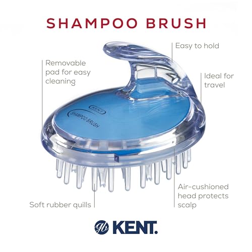 Kent SH1 BLUE Scalp Scrubber Hair Brush and Exfoliator for Distributing Shampoo and Conditioner, Shower Scalp Massage Tool and Hair Growth Brush Shower with 42 Soft Rubber Bristles - color: Blue, size: 2 Pack