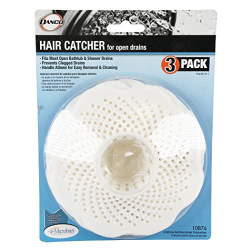 Danco Bathtub Drain Hair Catcher with in-Drain Basket and Strainer Pegs, fits 1.25″ Tub Drains, White, 3-Pack, (10876) - size: 3-Pack On-Drain