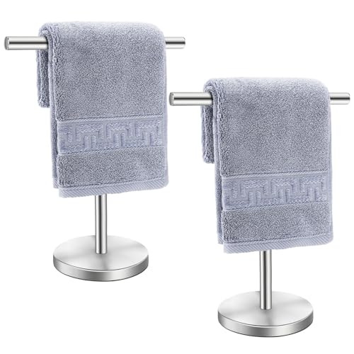 Hand Towel Holder Stand, Freestanding Bathroom Towel Rack, Silver, 2 Pack | Weighted Stainless Steel Base Helps Prevent Tipping While The Open T-Shape Keeps Towels Dry on Bathroom Countertops - color: Silver-2 Pack