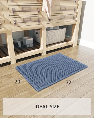 tchdio Waffle Bath Mat, Super Absorbent Non Slip Bath Mats for Bathroom Mat Ultra Soft Bathmat Machine Washable Bathroom Rugs with Tassels, Blue, 20" x 32" - color: Blue, size: 20" x 32"