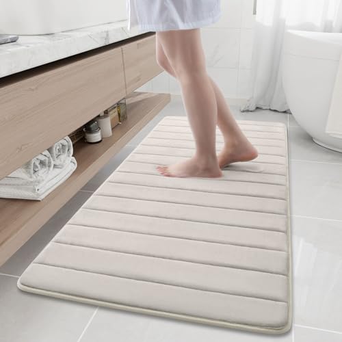 Buganda Memory Foam Bath Mat, 60" x 24", Ultra Soft Bathroom Rugs, Water Absorbent and Machine Washable Bath Rug Runner for Bathroom, Shower, and Tub, Cream - color: Cream, size: 60" X 24"