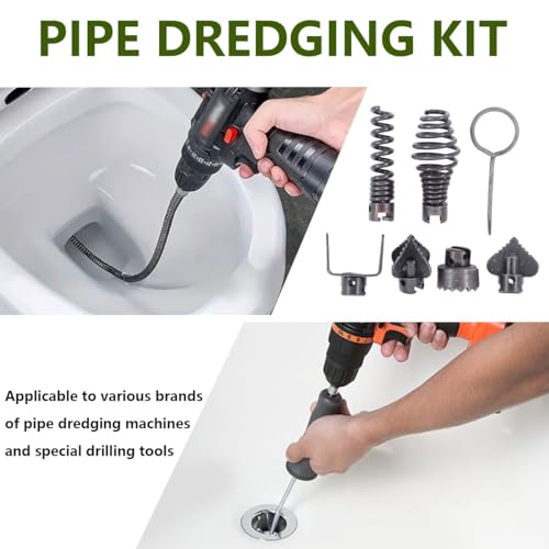 Drain Cleaner Combination Cutter Heads Set,7PCS Drain Snake Drill Attachment 16mm Spring Pipe Dredging Tools Drain Snake Attachment for Pipeline Dredging Machine(Silver)