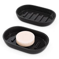 2Pcs/Set Bathroom Soap Dishes, Not Plastic！White Soap Dishes for Bar Soap, Bamboo Soap Dishes Holder for Bathroom Shower, Bathroom Sink Soap Dish (Black) - color: 2pcs Black2.0