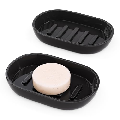 2Pcs/Set Bathroom Soap Dishes, Not Plastic！White Soap Dishes for Bar Soap, Bamboo Soap Dishes Holder for Bathroom Shower, Bathroom Sink Soap Dish (Black) - color: 2pcs Black2.0