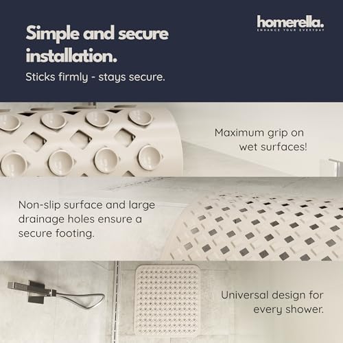 homerella® Shower Mat Non Slip Anti Mold, Non Slip Shower Mats for Inside Shower Stall Anti Slip Mat, Square Shower Floor Mat 21 x 21 in with Suction Cups & Hooks for Quick Drying, Machine Washable - color: Sand