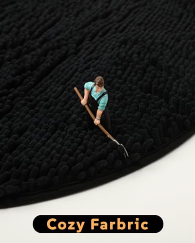 Soft Shaggy Round Toilet Rug U Shaped for Bathroom, Excellent Absorbent Contour Toilet Mat Machine Washable, Non-Slip Microfiber Chenille Bathroom Rugs 24" Black - color: Black