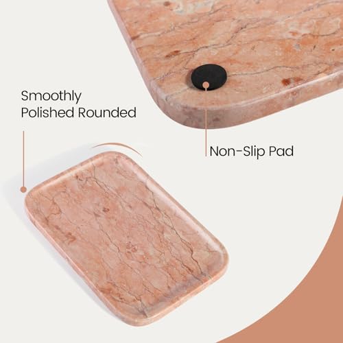 Karibiber Marble Vanity Tray, Bathroom Tray for Countertop, Decoration Dresser Organizer, Perfume, Jewelry Holder, Red Stone Serving for Kitchen Sink Storage(Spring Rose) - color: Red