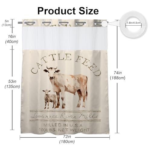 Farmhouse Abstract Animal Cattle Feed Cow Rustic Theme No Hook Waffle Weave Shower Curtain with Snap in Liner Polyester Fabric Bathroom Decor Set 72 W x 74 H Inch Ivory White Teal - size: 72"W x 74"L (Pack of 1)