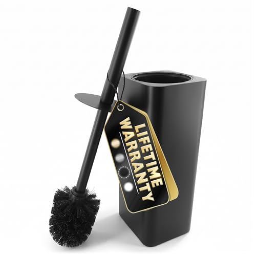 Black Toilet Brush and Holder Set - Slim Matte Design that Fits Anywhere - Stainless Steel Toilet Bowl Brush and Holder with 2 Rounded Corners, Replaceable Head, Removable Inner Bowl & Splash Guard - color: Black Squircle