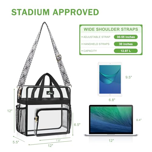 MAY TREE Clear Bag for Stadium Events, 12x6x12 Clear Tote Bag with Removable Strap, Transparent Bag for Concert Sports Gym, White Block-Strap - color: White Block-Strap