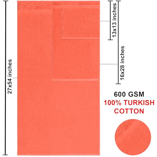American Bath Towels 100% Cotton 6 Piece Turkish Towel Set, Ultra Soft Absorbent Bathroom Towels, 2 Bath Towel 2 Hand Towels 2 Washcloths, Coral - color: Coral, size: 6 Piece Towel Set XL