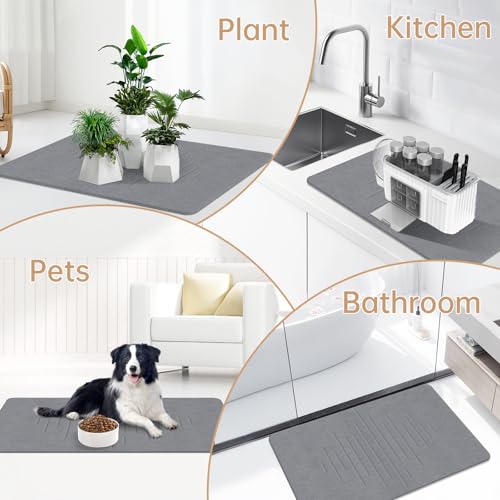THMINS 2 Pack Extra Large Stone Bath Mat, 32''x20'' Non-Slip Diatomaceous Earth Stone Bath Mat, Super Absorbent Quick Drying for Bathroom, Easy to Clean