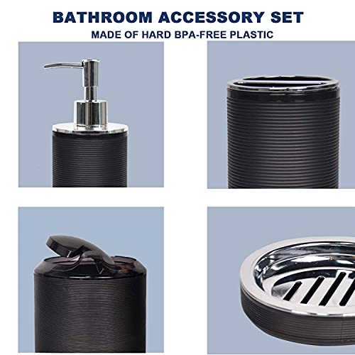 CERBIOR Bathroom Accessories Set 6 Piece Bath Ensemble Includes Soap Dispenser, Toothbrush Holder, Toothbrush Cup, Soap Dish for Decorative Countertop and Housewarming Gift, Black - style: Black