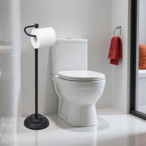 Heavy Base Toilet Paper Holder Stand,Matte Black | Rustproof toilet paper stand,free standing toilet paper holder with Anti-slip base pad,Weighted toilet paper standing holder