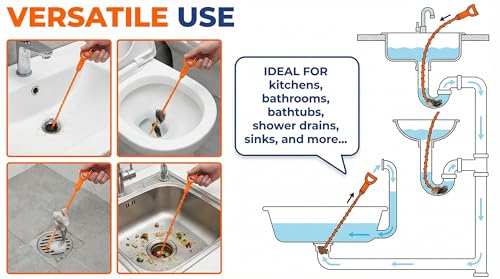 20 Inch Drain Snake, Drain Clog Remover – Reusable Flexible Snake Drain Hair Removal Tool for Sink, Drain Snake Hair Removal – Easy Use Plumbing Unclogger for Toilet, Bathroom Tub & Sewer (10 Pack)