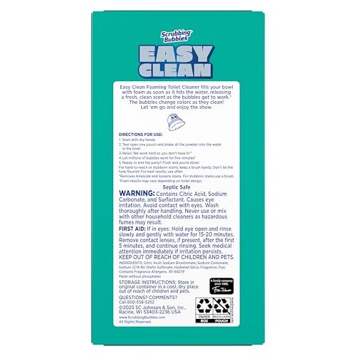 Scrubbing Bubbles Easy Clean Foaming Toilet Bowl Cleaner, Easy Toilet Drop In Powder Pouches, 100g (5 Pouches) - size: 5 Count (Pack of 1)