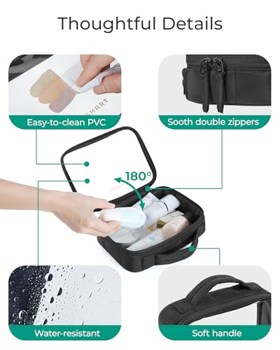 BAGSMART Clear TSA-Approved Toiletry Bag, Puffy Edges Travel Makeup Bag, Large Opening with Handle, Clear Cosmetic Bag with Double Zipper for Women (Black, 2Pack) - color: Black, size: 2Pack