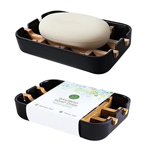 Soap Dishes for Bar Soap,2 Pack Environmentally-Friendly Bathroom Soap Dishes (Removable),2Pcs/Set Bamboo Soap Dishes Holder,Black - color: 2pcs-black