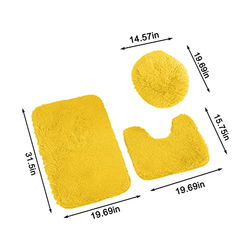 3 Piece Bath Set - Ultra Soft Non Slip Bath Mat & Absorbent Chenille Bath Mat for Tub, Shower & Toilet (Yellow) - color: Yellow