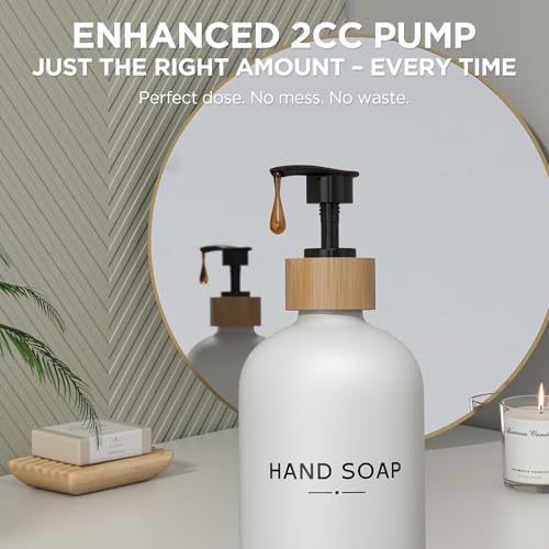 Hand and Dish Soap Dispenser Set,16oz Glass Bottles with Bamboo Pumps & Tray,Countertop Soap Dispensers for Kitchen,Luxury, Minimalist & Farmhouse Decor - color: Hand Dish (Black/White)