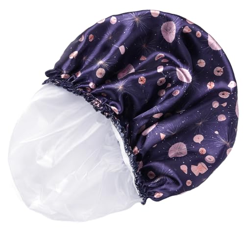 4 PCS Shower Cap for Women, Elastic and Reusable Bath Caps, Double Layers Shower Caps Reusable Waterproof, Bathing Shower Caps, Environmental Bath Hair Protection Cap - Ginkgo Leaf - color: Ginkgo Leaf