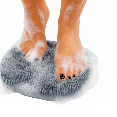 Silicone Foot Scrubber for Shower - Wall Mounted Back Washer Exfoliating Bath Wash Pad - Non-Slip Suction Cups, Deep Exfoliating Foot Cleaner for Bath, Seniors, Men and Women, Gray