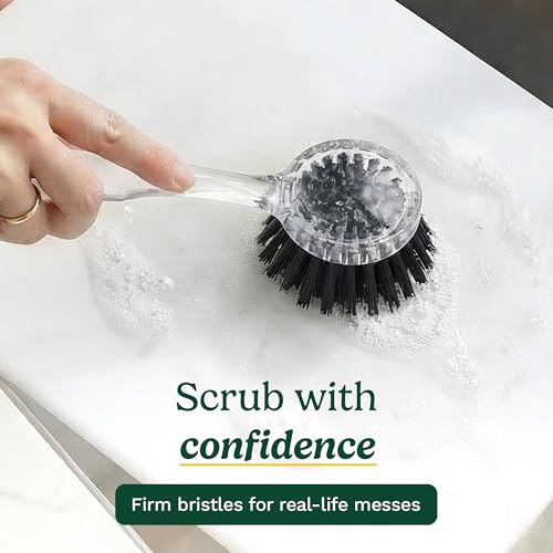 Cuisinart Dish Brush with Handle, 2 Pack, Firm Bristles | Multi-purpose dish scrubber for plates, pots, and pans, deep cleaning removes grease, safe for nonstick, round head - color: Round- Black