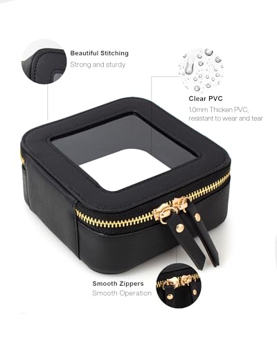 Travel Clear Makeup Bag Set, TSA Approved Cosmetic Bag Case with Zipper Portable Makeup Pouch Toiletry Bag Traveling Cosmetic Organizer Storage Bag Car Organizer Car Essentials - color: N-Black