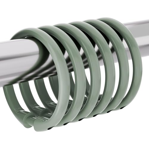 Amazer Plastic Shower Curtain Rings, 24 Pcs Shower Curtain Hooks, O Shape Sage Green Shower Curtain Hooks Rings, Easy to Snap Closure, Shower Hooks for Shower Curtain and Liner Bathroom - color: Sage Green, size: 24 Pack