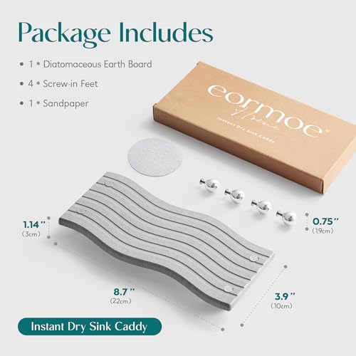 Water Absorbing Stone Tray for Sink, Diatomite Drying Stone for Kitchen Bathroom Counter, Decorative Raised-Feet Vanity Tray, Sink Caddy Organizer for Dish Soap & Sponge Holder [Grey, 9'' x 4''] - color: Light Grey, size: 9" x 4" x 1.1"