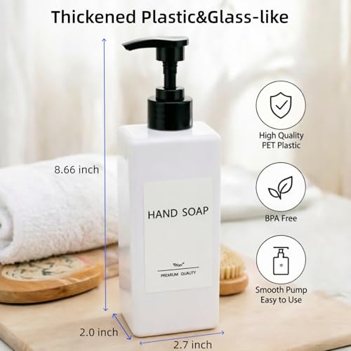Shampoo and Conditioner Dispenser Set, 3Pack Refillable Shampoo and Conditioner Bottles with Labels, 500ml Soap Dispenser 16.9oz Shower Dispenser Square Pump Bottle for Bathroom and Kitchen - White - color: White - 3pack 16.9oz