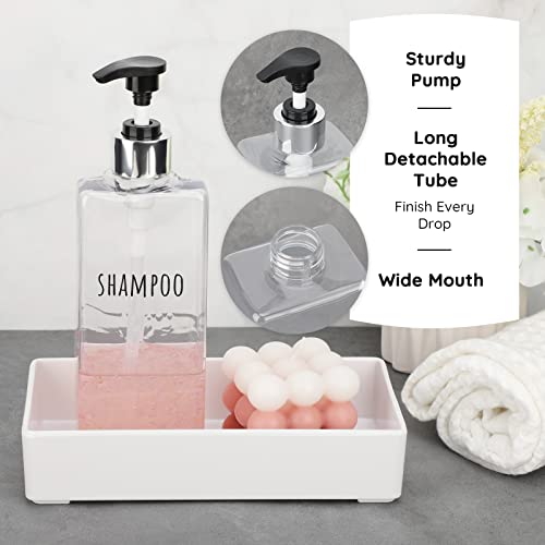 Segbeauty 3pcs Clear Soap Dispenser, 16.9oz Refillable Shampoo Conditioner Bottles, 500ml Empty Plastic Square Body Wash Dispenser for Shower Bathroom Press Pump Bottle Liquid Container Set - color: Clear, style: 16.9oz-Silver Pump