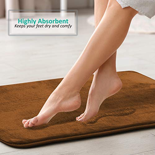 Clara Clark 2 Piece Bathroom Rugs Bath Mat Set, Velvet Memory Foam Bath Mats for Bathroom - Non-Slip, PVC Backing Bath Rugs, Washable - Dries Quickly, Brown - color: Brown, style: 17 x 24 + 20 x 32